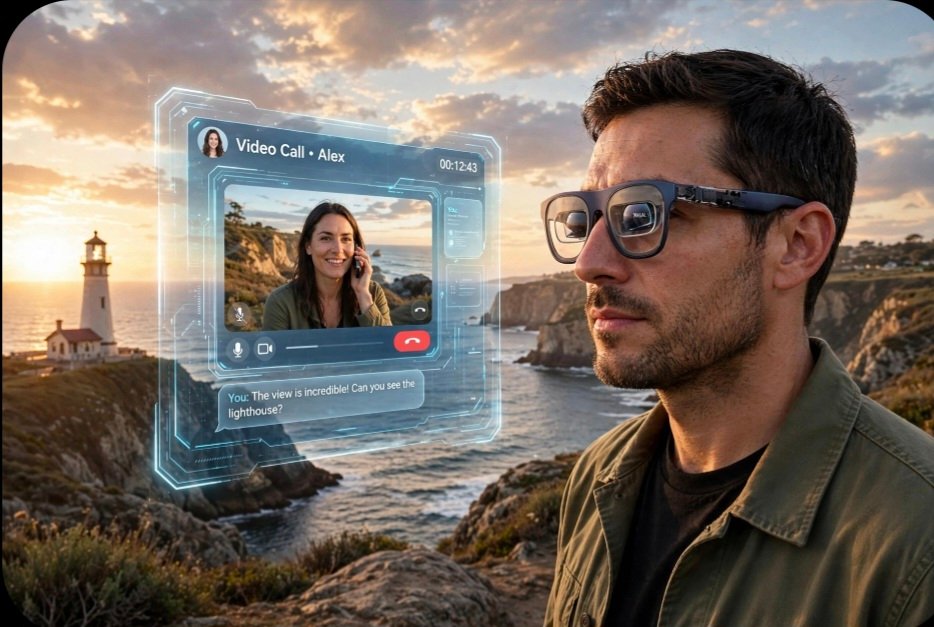 User wearing XReal Air 1S watching a 500-inch virtual screen at home with adjustable 1m to 10m distance